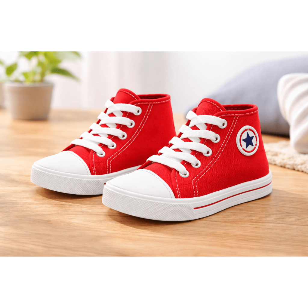 Tênis Infantil Cano Alto Vermelho Estilo All Star Confortável Leve Moda Casual Menino Menina Promoção