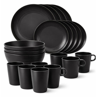 Jogo Aparelho de Jantar 20 Peças de Plástico Completo Pratos Jantar Sobremesa Bowls Copos Canecas