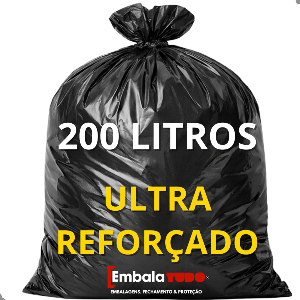 Saco de Lixo 200 Litros Reforçado Preto Grosso com 10 Unidades