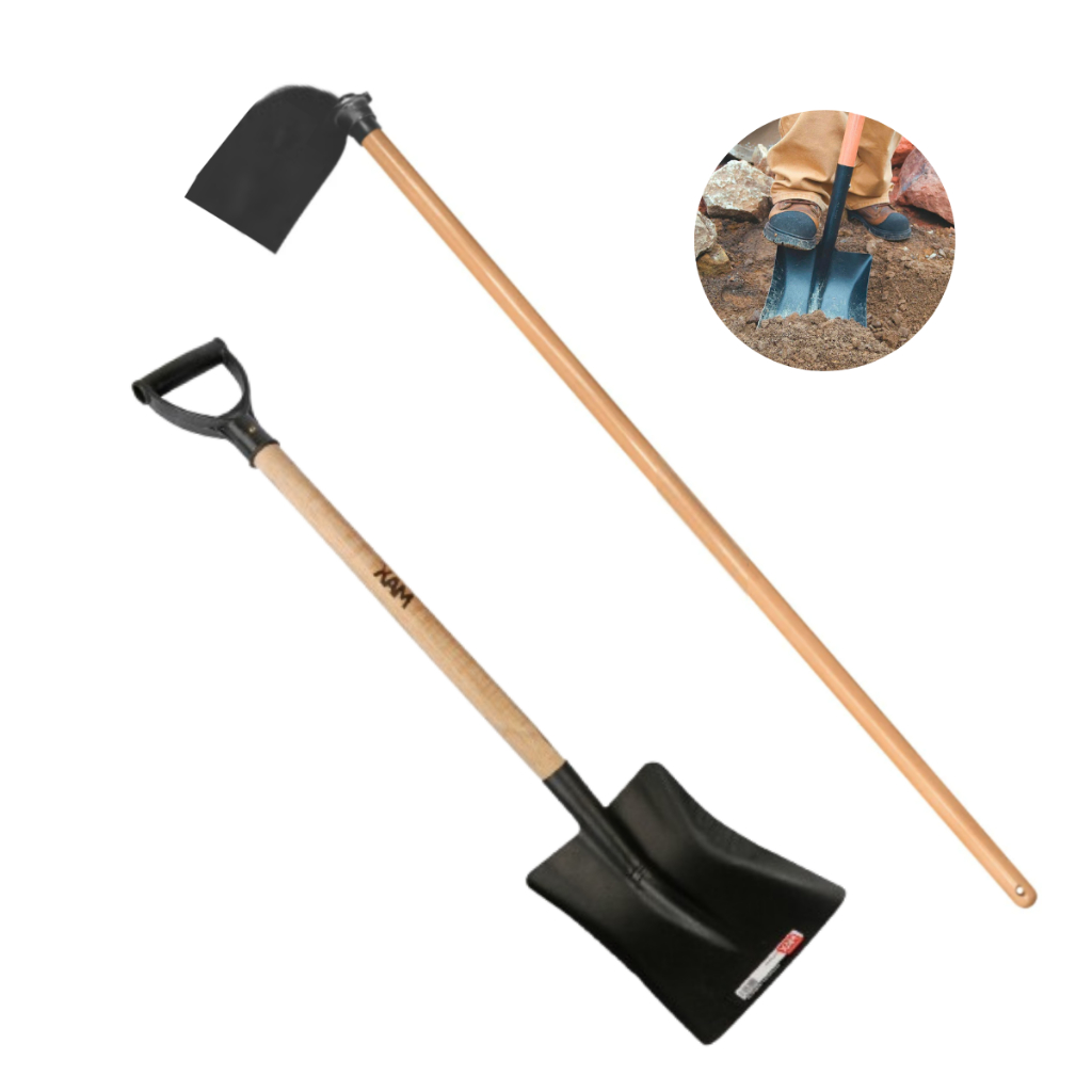 Kit Pá Quadrada 71cm Max + Enxada 22cm Com Cabo de Madeira Reforçado Jardinagem - Promoção