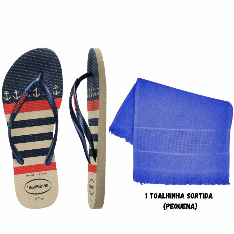 Chinelo Havaianas Feminino Slim Nautical + Uma Toalhinha Sortida
