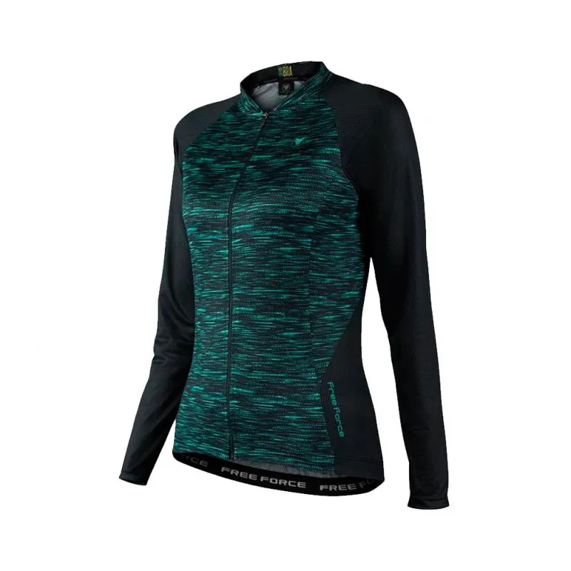 Camisa Feminina Free Force Manga Longa Sport Flaw Preto e Verde