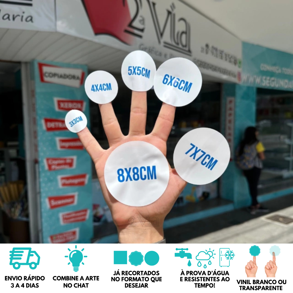 25 a 150 Adesivos Personalizados Em Vinil Branco a Prova D'água do 3x3 4x4 5x5 6x6 7x7 8x8 ao 9x9 Cm em Oferta na Shopee