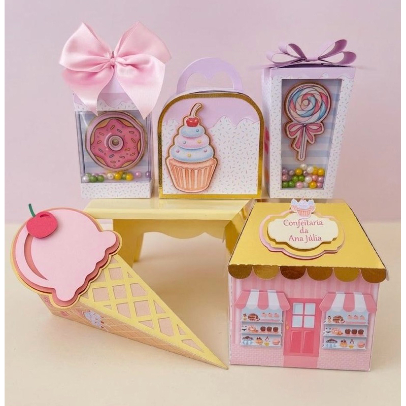 Kit Festa Infantil MUNDO DOCE LUXO - Lembrancinhas Aniversário - Caixinhas Personalizadas - Papelaria Personalizada
