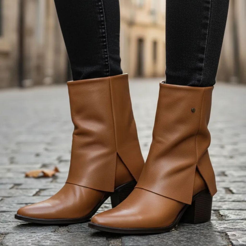 Bota Feminina Couro Legítimo Perlatto Cano Capa Salto Bloco