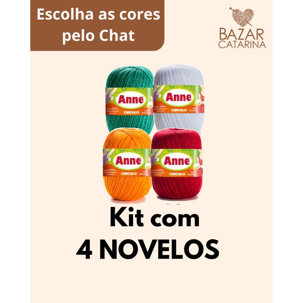 Fio Anne 500 kit com 4 unidades 147g 500m linha para crochê Círculo