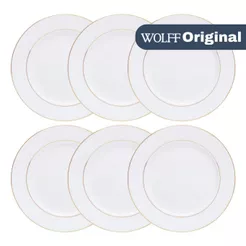 Conjunto De 6 Pratos Rasos De Porcelana Com Fio De Ouro Mônaco Branco - Wolff Original