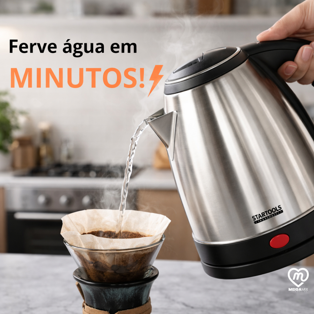 Chaleira Elétrica 2 Litros Inox Startools Ferve Água Em Minutos Desligamento Automático 127V 220V