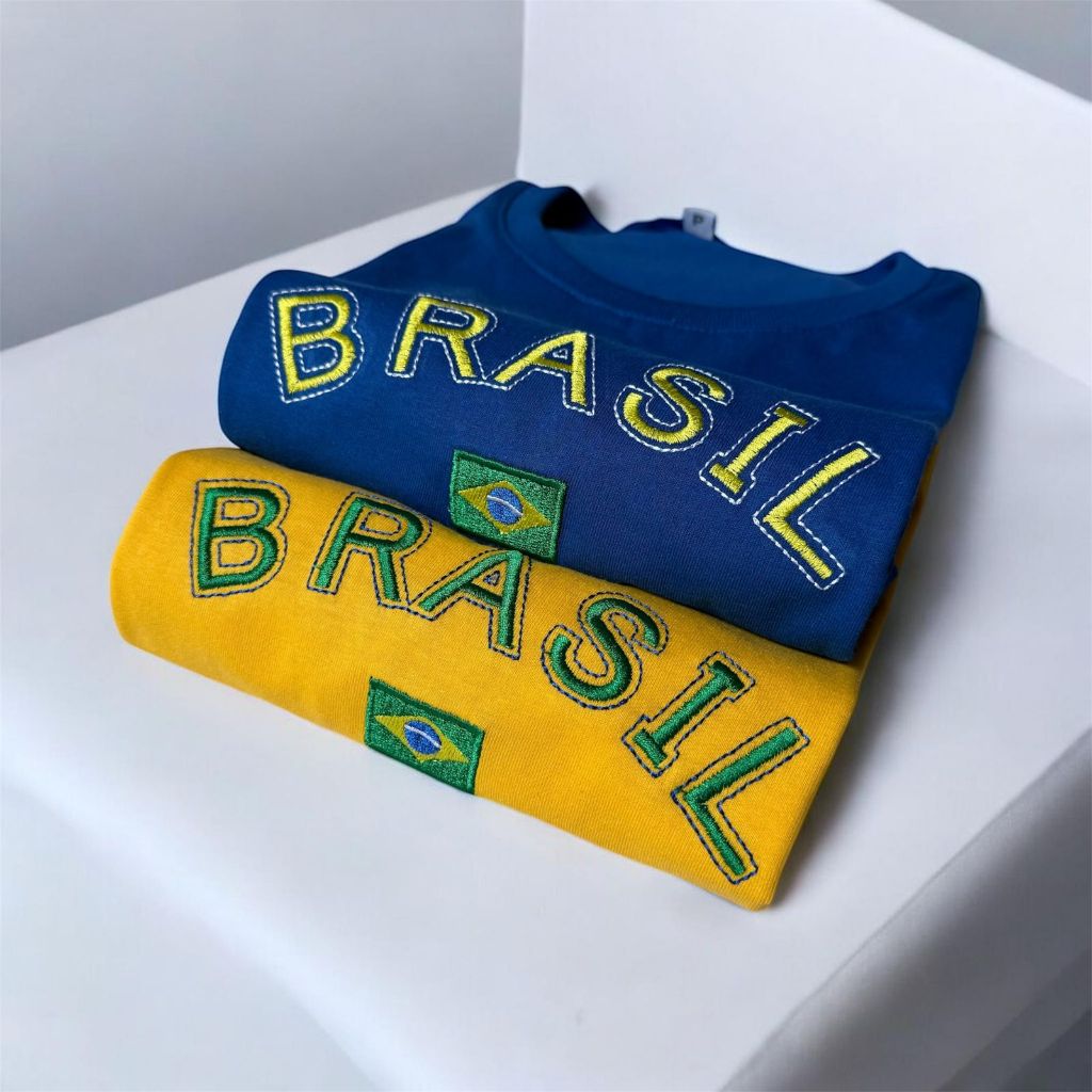 Kit 2 Blusas do Brasil Feminina Copa do Mundo 2026 Tshirt 100% Algodão Bandeira Bordada