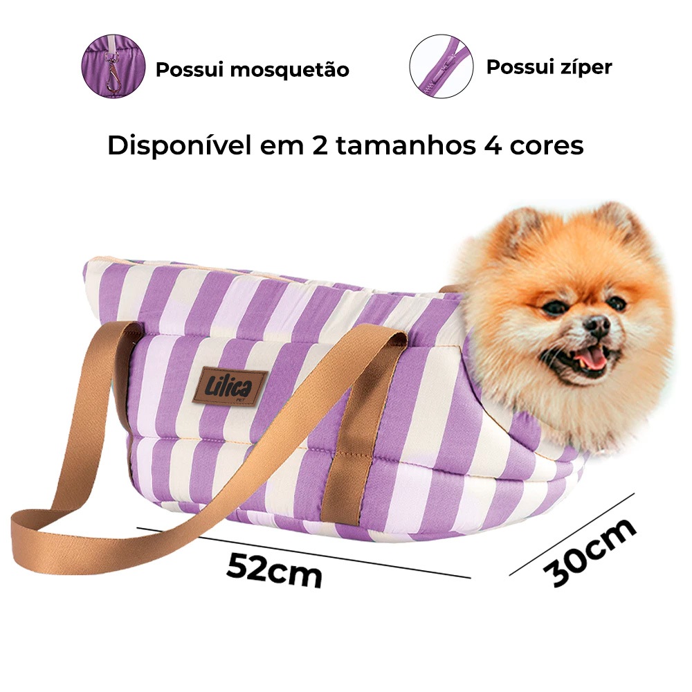 Bolsa pet transporte aberta mosquetão interno bosa de passeio cachorro e gato listras