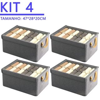 Kit 4 Caixas Organizadoras Closet com Tampa Dobrável 47x28x20cm