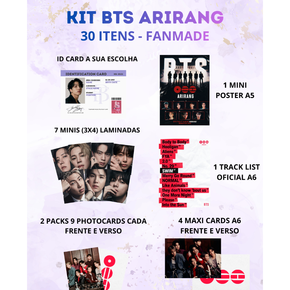 MINI KIT BTS ARIRANG 32 ITENS - LIMITADO - FANMADE