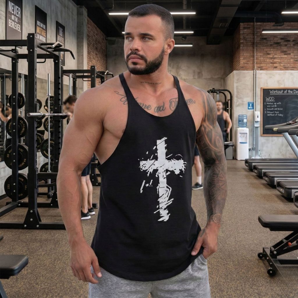 Camiseta Regata Masculinas Cavada Estampada Algodão Básica Nadador Treino Musculação Academia