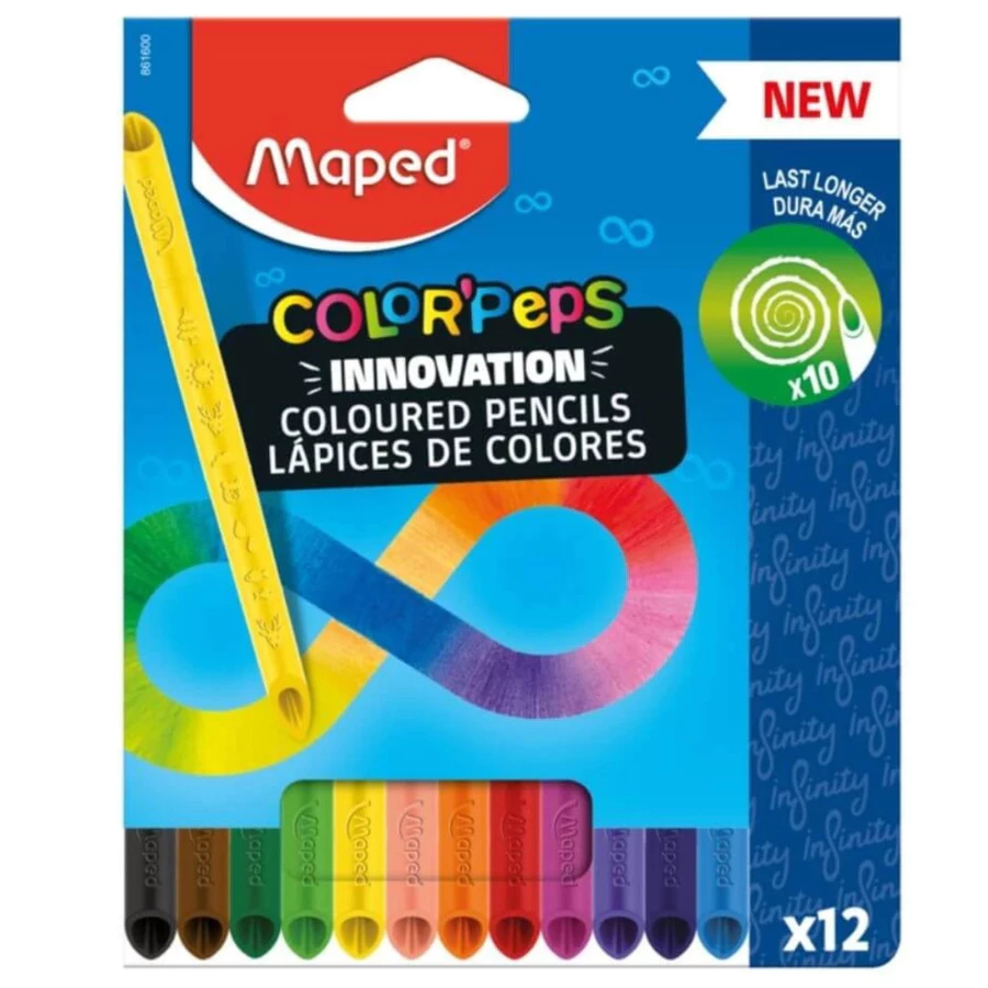 Lápis de Cor 12/24 Cores Infinity Color´peps Triangular Infinito Maped Lápis que Dura 10x Mais
