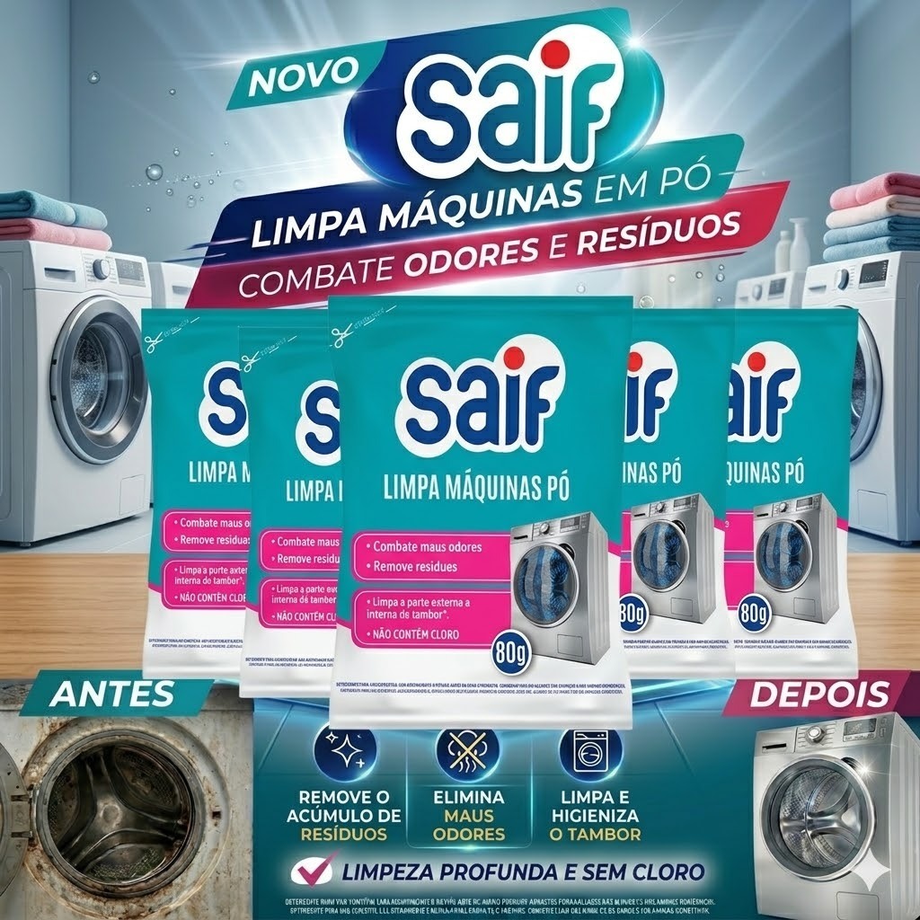 SAIF Limpa Máquinas de Lavar Roupas em Pó Sachê 80g Escolha a Quantidade
