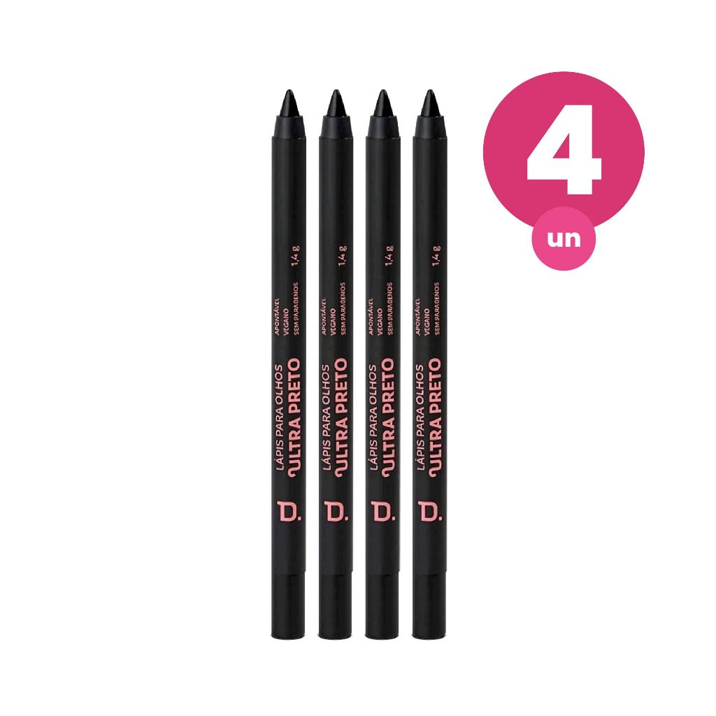 Kit 4 Lápis para Olhos Dailus Ultra Preto Vegano e Apontável com Alta Pigmentação e Resistente a Água