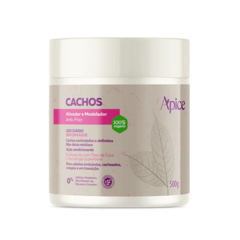Creme de Pentear Cabelo Cacheado Ativador de Cachos 500G Ápice Cosméticos Modelador Protetor Apse Cachos