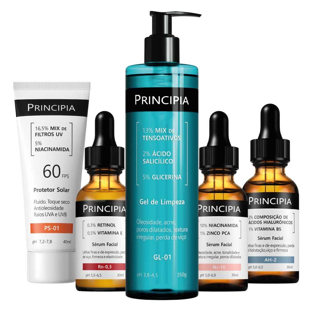 Principia Kit Rotina Completa Renovação c/ Gel de Limpeza GL-01 + Séruns AH-2 + AM-10 + NC-10 + Protetor Solar PS-01 em Oferta na Shopee