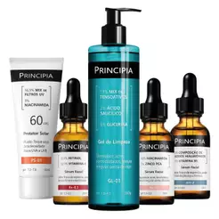 Principia Kit Rotina Completa Renovação c/ Gel de Limpeza GL-01 + Séruns AH-2 + AM-10 + NC-10 + Protetor Solar PS-01