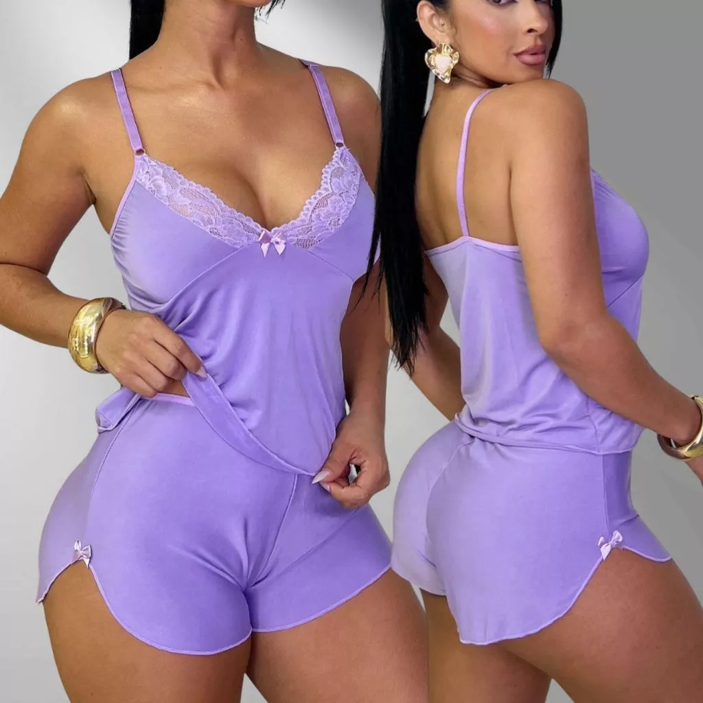 Pijama Baby Doll Malha Fria Tecido Fresquinho Roupa De Dormir Lingerie Confortável Molinho Sensual Renda — imagem 1