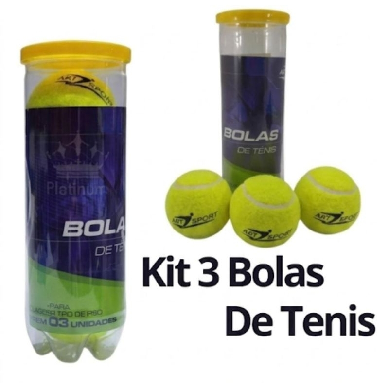 Kit 3 Bolas de Tênis Profissional Alta Durabilidade Pressurizadas Treino e Jogo Art Sport