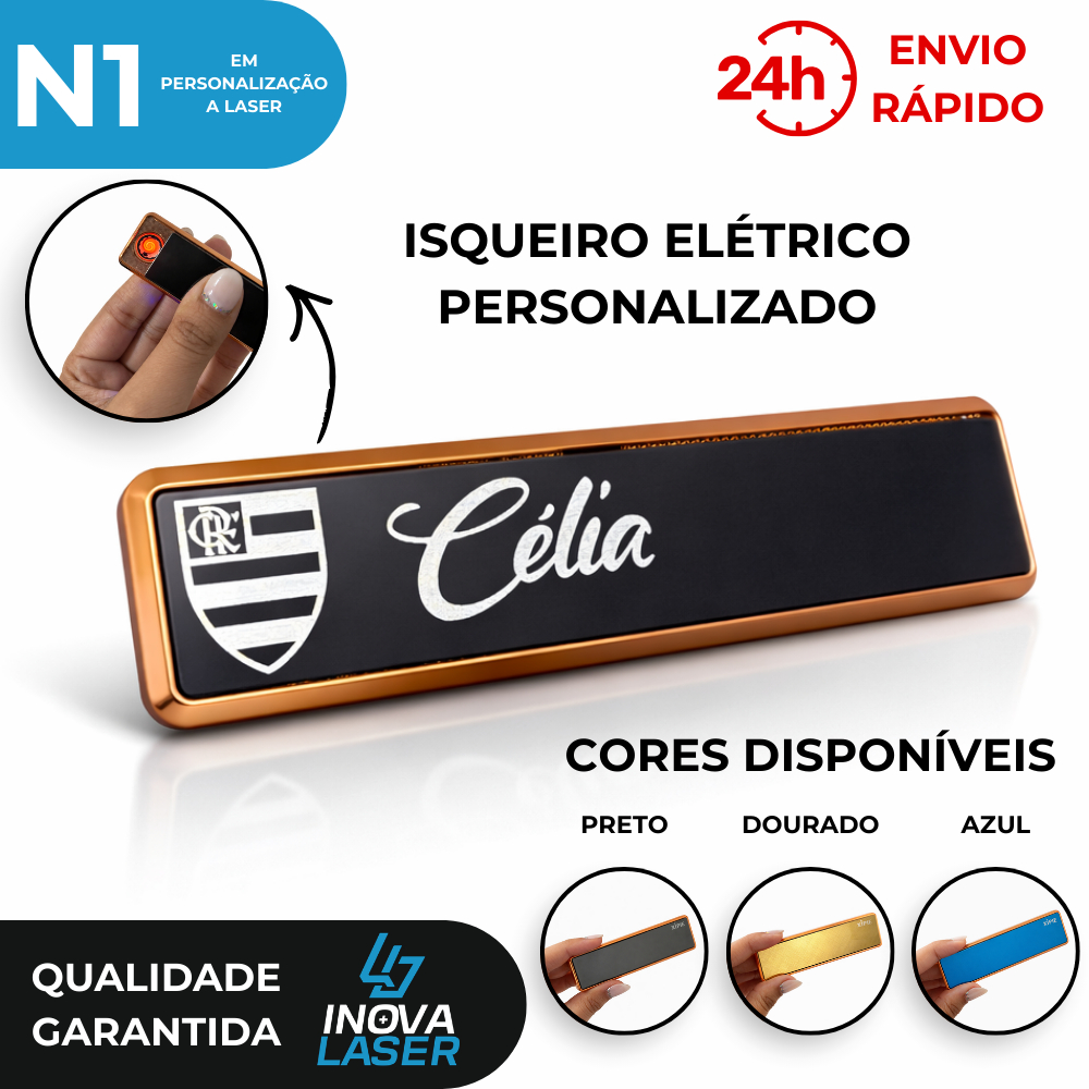 Isqueiro Elétrico Personalizado 🔥 Recarga Rápida e Sem Gás! em Oferta na Shopee
