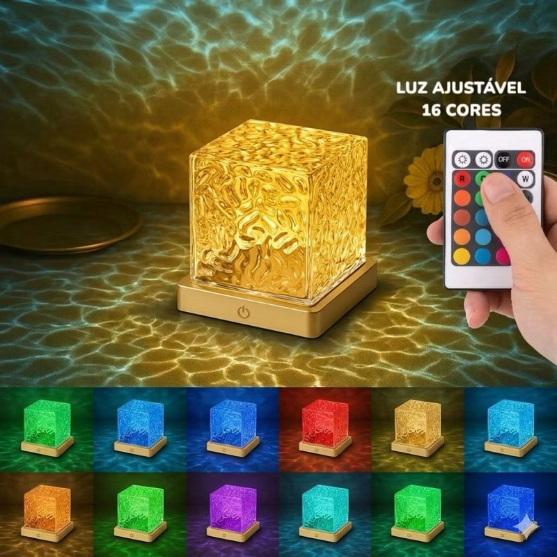 Abajur Quarto Luminária Led De Mesa Touch Projetora Ondas Do Mar Touch Luz Noturna Com Controle