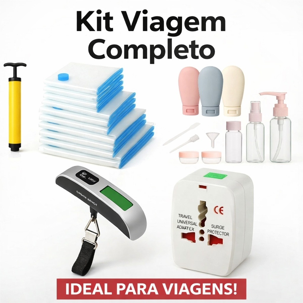 Imagem Kit Viagem Completo Balança Mala 50kg Adaptador Universal Saco a Vácuo Organizador Bagagem