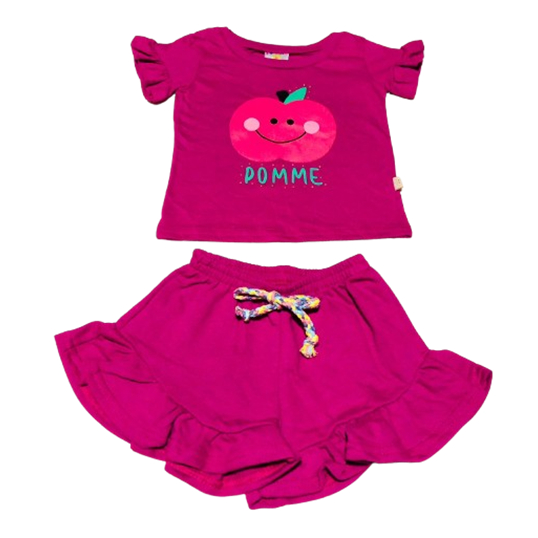 Conjunto Infantil Feminino Blusa Estampada E Shorts Babados
