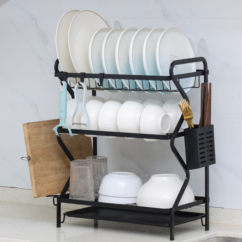 Escorredor De Louças Aço Inoxidável Organizador Moderno Com Porta Talher e Bandeja em Oferta na Shopee