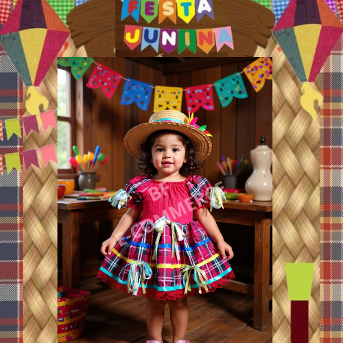 Vestido Festa Junina Infantil Fantasia Caipira São João ,Quadrilha