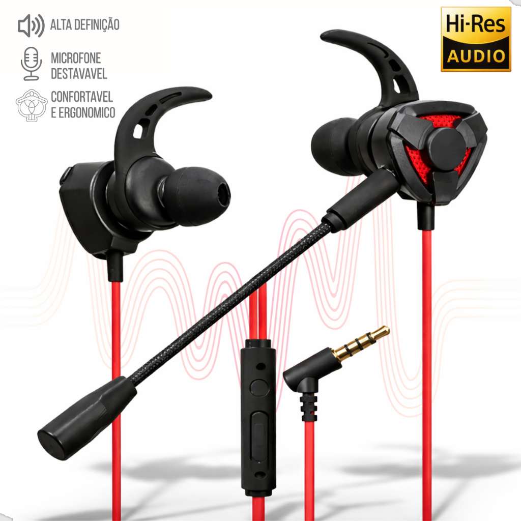 fone de ouvido com fio gamer com microfone para celular, notebook e video game