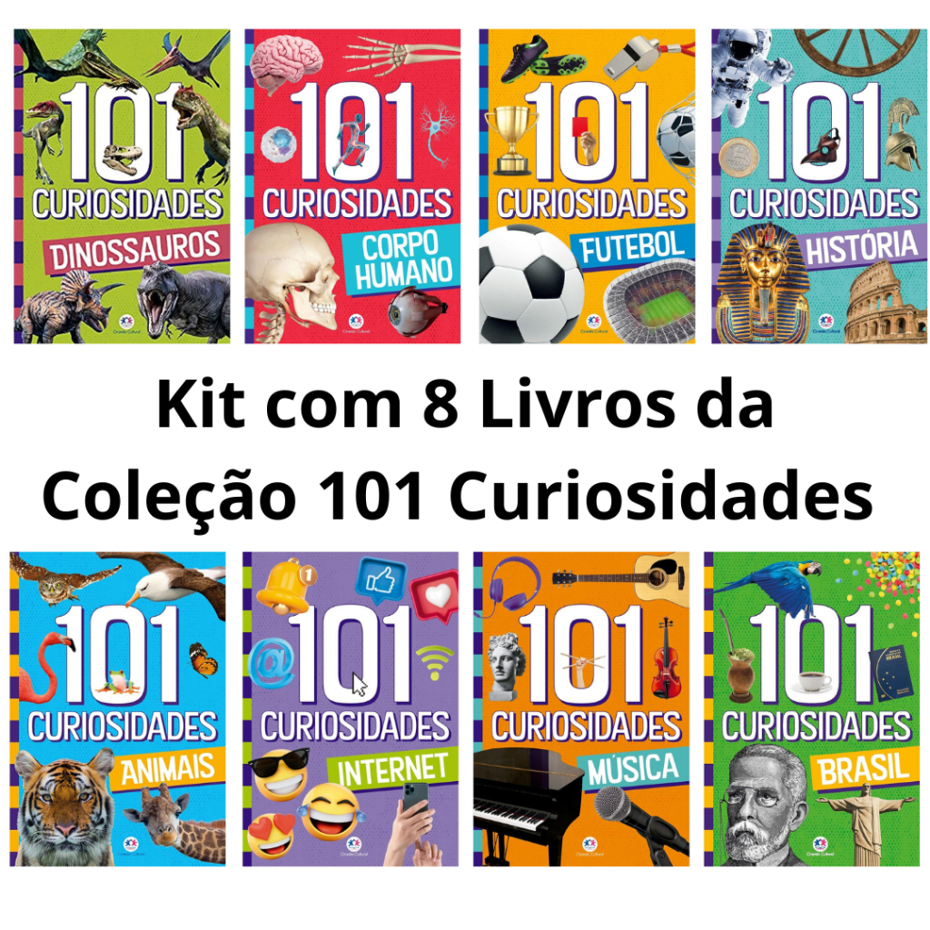 Kit com 8 Livros da Coleção 101 Curiosidades - Animais, Brasil, Corpo Humano, Dinossauros e História em Oferta na Shopee