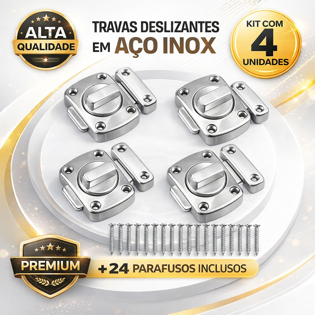 Kit 4 Fechaduras Trava De Segurança liga de zinco Porta Aço Inox Tranca Anti Roubo Fácil instalação