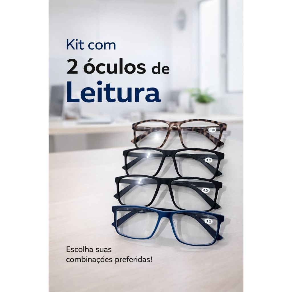 KIT COM 2 ÓCULOS DE LEITURA MASCULINO E FEMININO LENTE DE DESCANSO