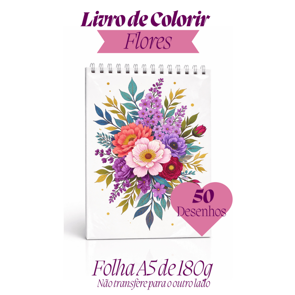 Livro de Colorir Flores 50 Páginas 180g Adulto Antiestresse