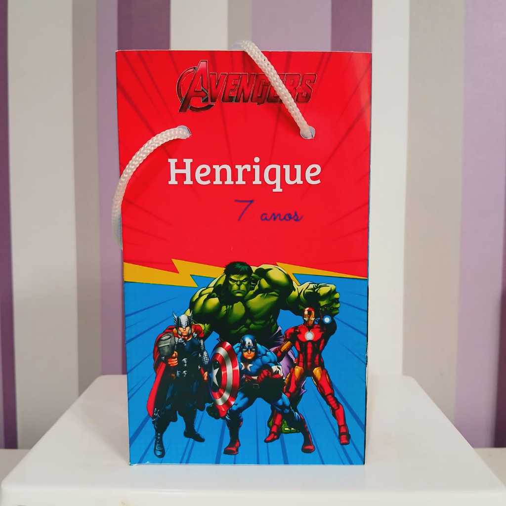 Sacolinha Surpresa Personalizada Heróis Vingadores - Lembrancinha Aniversário - Tamanho P - PEGUE E MONTE