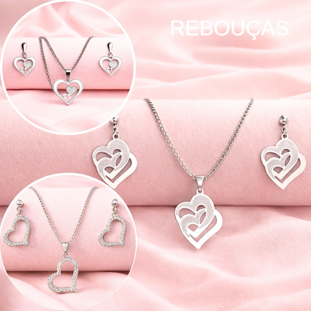 Conjunto Colar e Brinco Pingente Aço Inoxidavel Antialérgico Coração Modelo Premium em Oferta na Shopee
