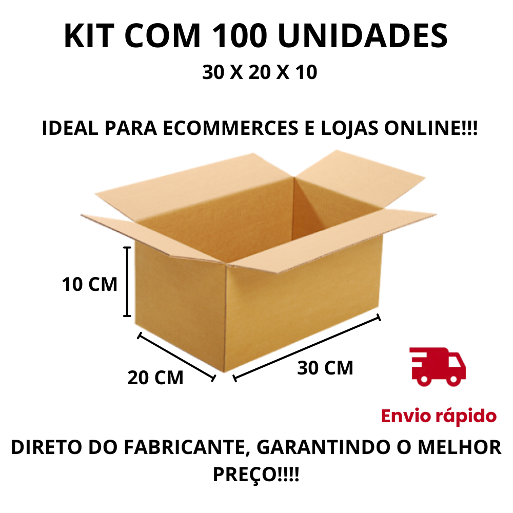 100 Caixas Papelão 30x20x10 Envio Correios Sedex Pac Ecommerce PROMOÇÃO