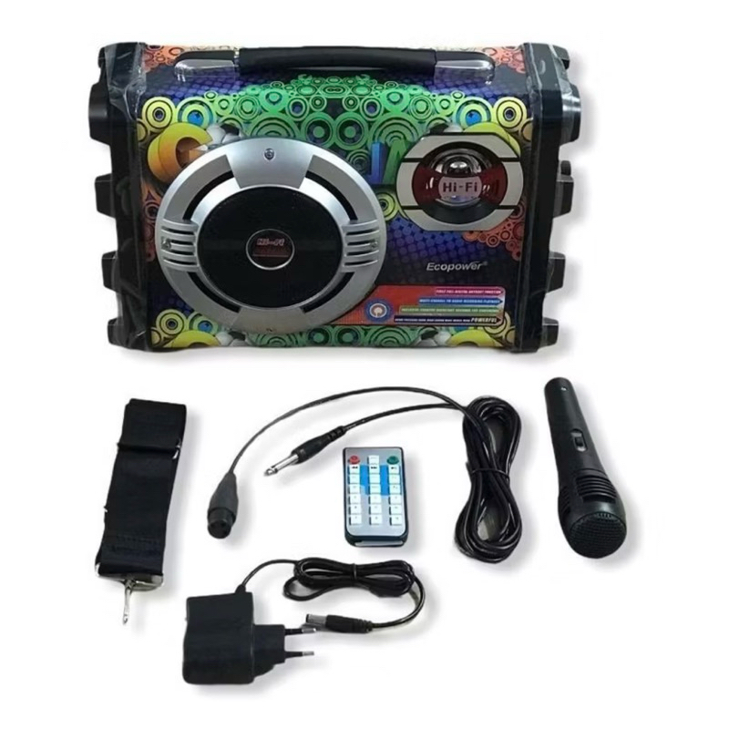 Caixa De Som Ecopower Karaoke Bluetooth E Mp3 - Ep-2220 Cor Colorido