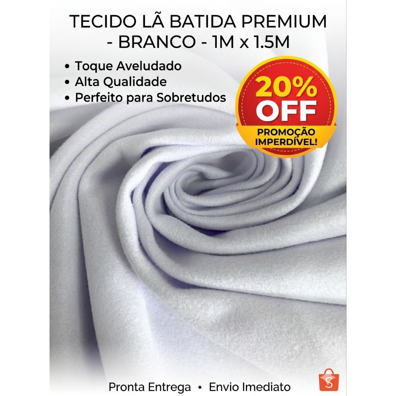Tecido Lã Batida Branca Premium 1m x 1,50m - Promoção 20% OFF