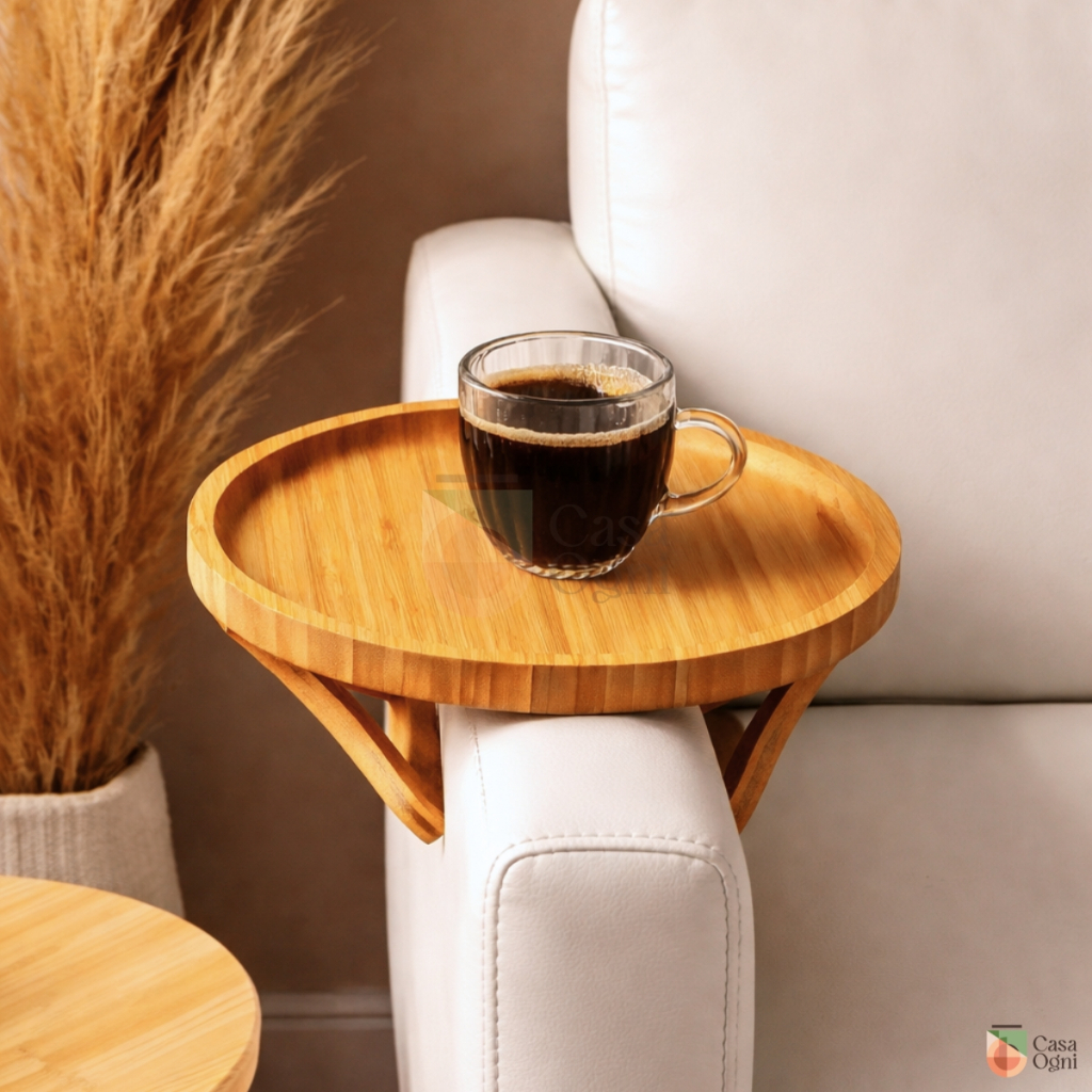 Bandeja Redonda Dobrável de Braço de Sofá de Bambu Suporte Apoio para Copos 25cm