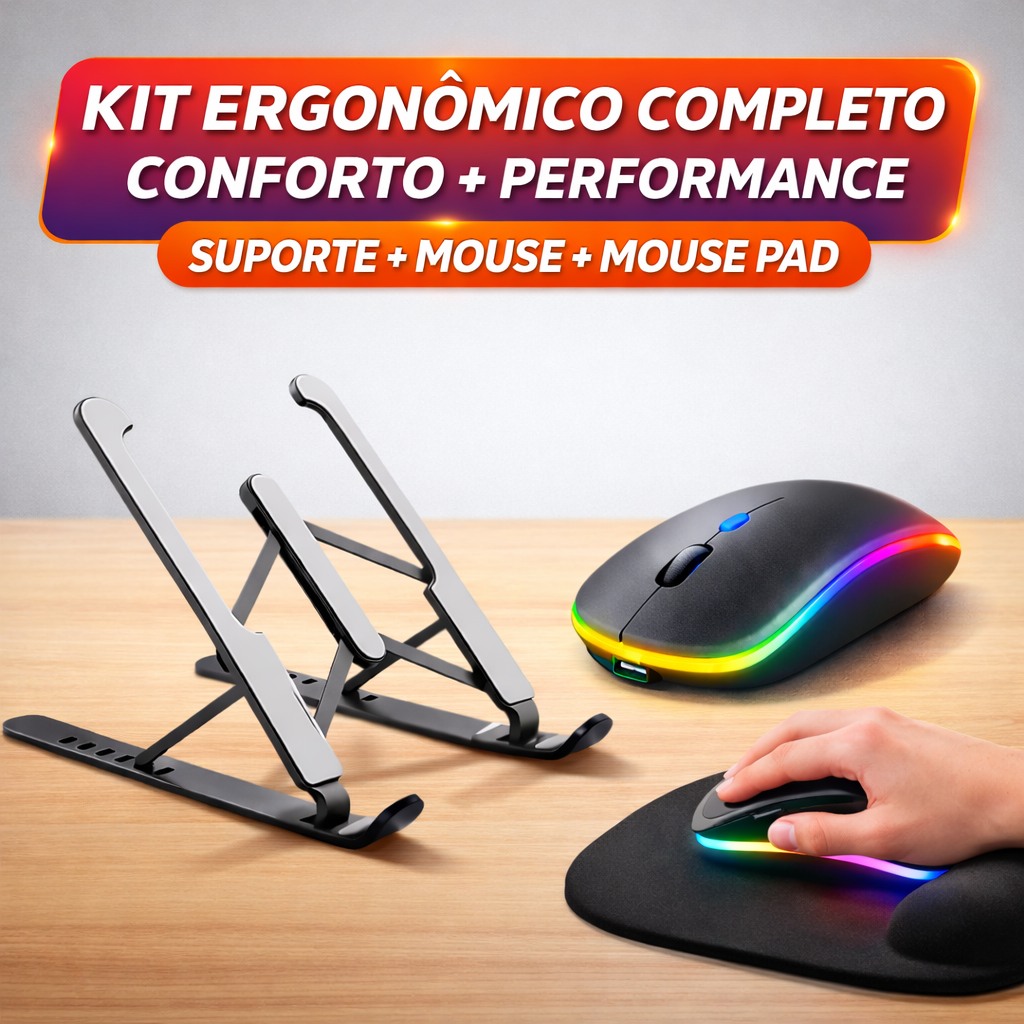 Kit Mouse Sem Fio+Suporte de Notebook+Mouse Pad Apoio Punho em Oferta na Shopee