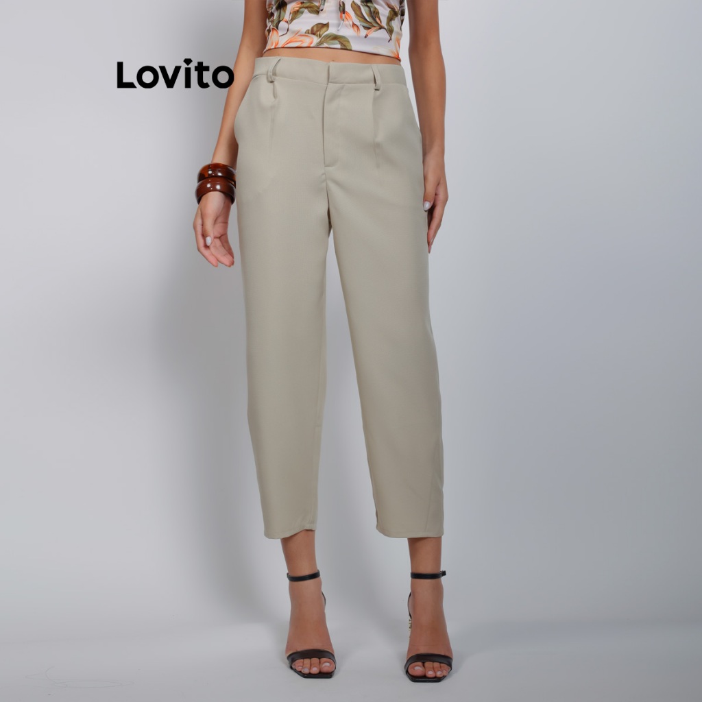 Lovito Calça Reta Cenoura Basica Alfaiataria Moda Feminina BRPTB1237BRL1267 em Oferta na Shopee