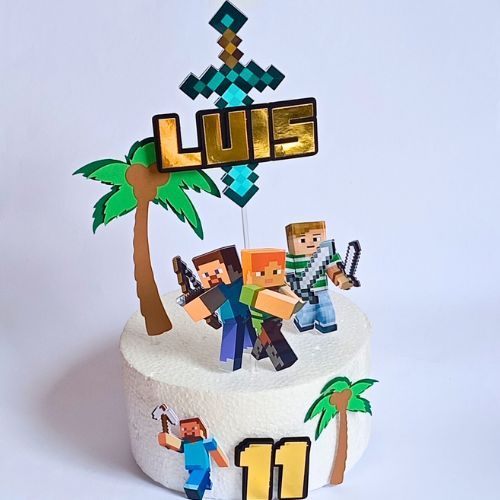 Topo de Bolo Minecraft Personalizado | Decoração Festa Minecraft | Topper Minecraft