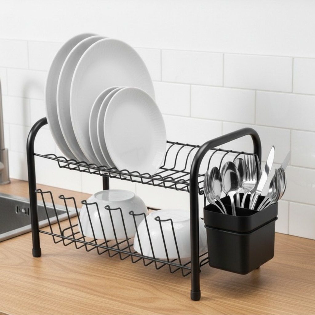 Escorredor Louça 13 Pratos Dois Andares Porta Talheres Copos