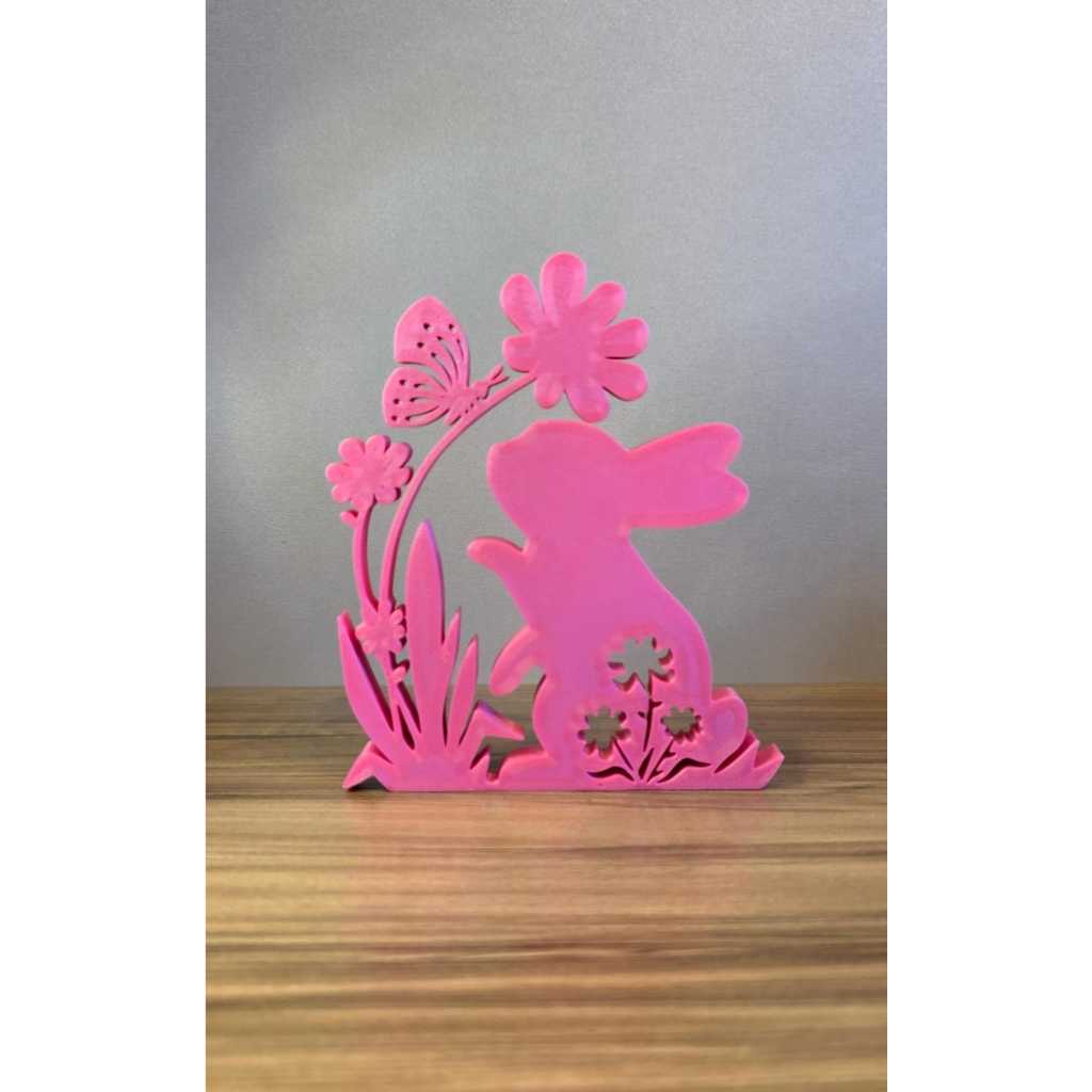 Coelho Decorativo 3D Páscoa Coelhinho com Flores Decoração Impressão 3D