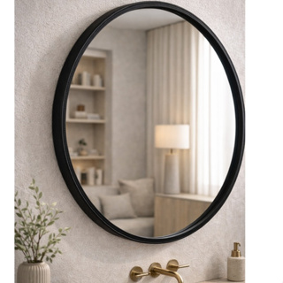 Espelho Adnet Redondo com Borda em Couro Vários Tamanhos + Suporte Para Fixação Envio Imediato em Oferta na Shopee