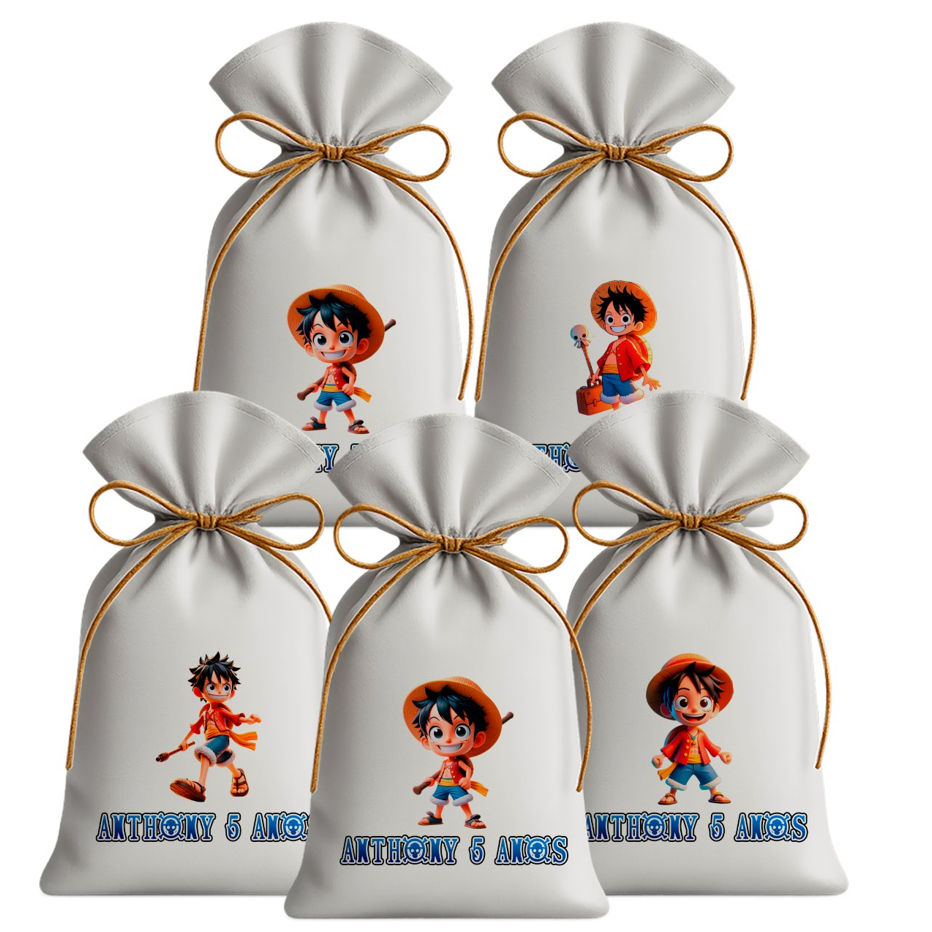 Saquinho Sacolinha Lembrancinha Festa Aniversário Infantil Tecido Personalizado One Piece Luffy 3D