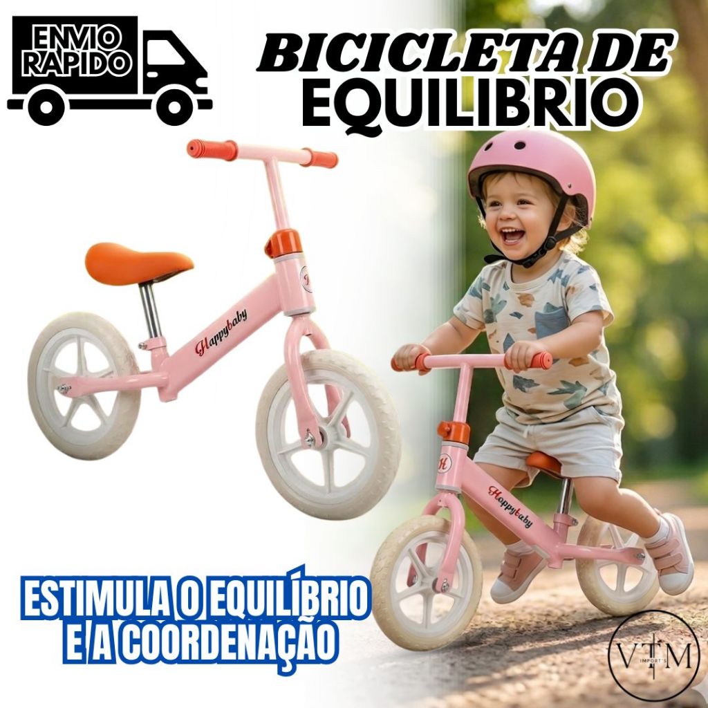 Bicicleta de Equilíbrio Infantil Rosa – Desenvolve Coordenação, Para Crianças, Ideal para Uso em Casa e Parques